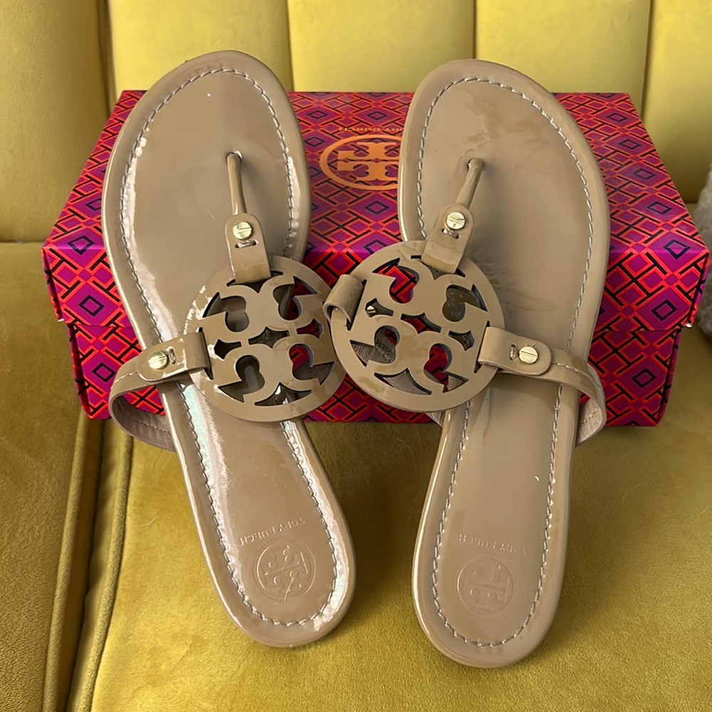 Tory Burch Miller Sandals - Size 9 - Nude Patent - Like New!!